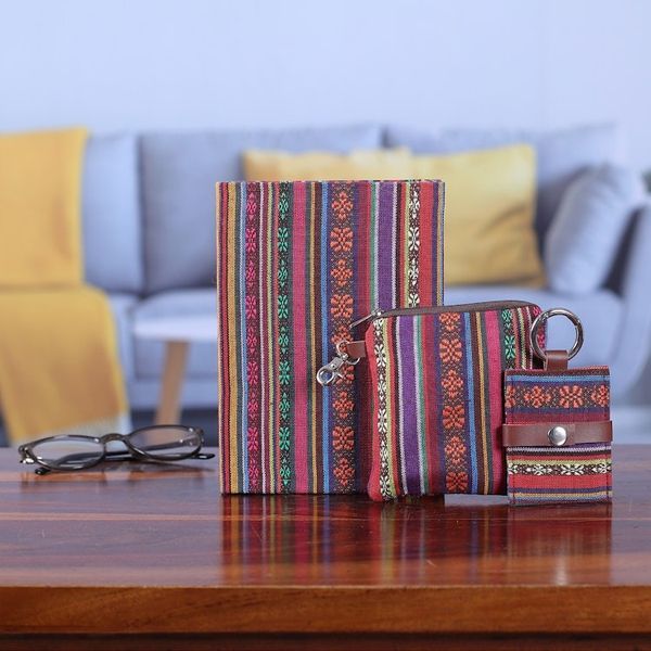 Alternate image for Handcrafted Cotton Jacquard Journal Pouch and Keychain Set Artistic Glory