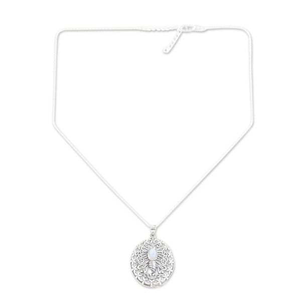 Alternate image for 925 Silver Butterfly Pendant Necklace with Rainbow Moonstone Chic Butterfly