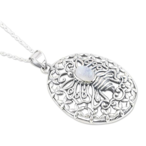 Alternate image for 925 Silver Butterfly Pendant Necklace with Rainbow Moonstone Chic Butterfly
