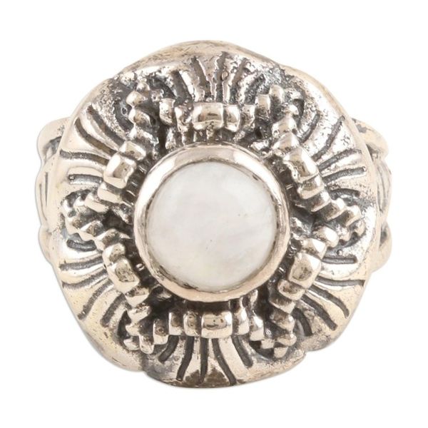 Alternate image for Floral Sterling Silver Cocktail Ring with Rainbow Moonstone Harmonious Queen