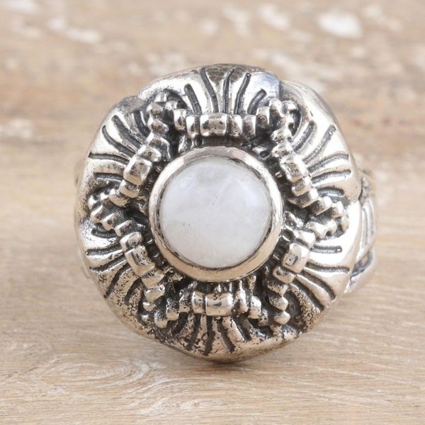 Alternate image for Floral Sterling Silver Cocktail Ring with Rainbow Moonstone Harmonious Queen