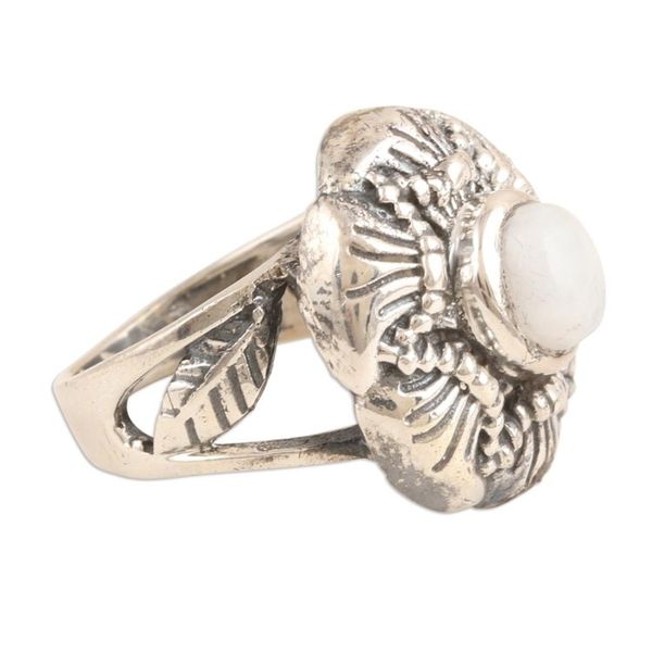 Alternate image for Floral Sterling Silver Cocktail Ring with Rainbow Moonstone Harmonious Queen