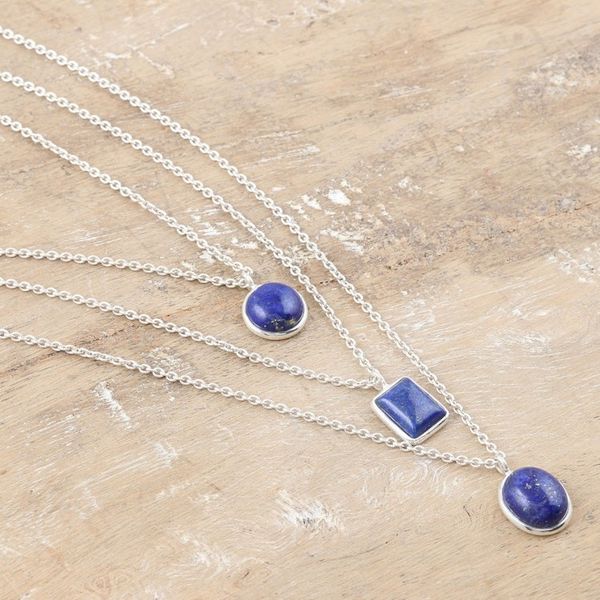 Alternate image for Sterling Silver 3-Strand Lapis Lazuli Pendant Necklace Truth Shapes