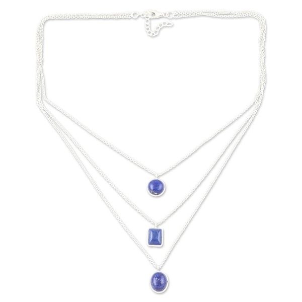 Alternate image for Sterling Silver 3-Strand Lapis Lazuli Pendant Necklace Truth Shapes
