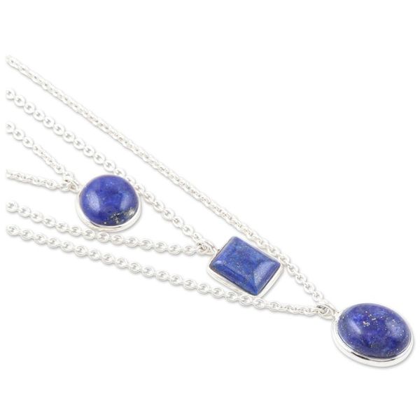 Alternate image for Sterling Silver 3-Strand Lapis Lazuli Pendant Necklace Truth Shapes