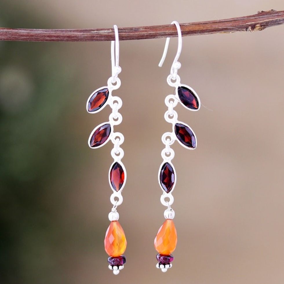Polished Dangle Earrings with Garnet and Carnelian Stones 'Intense Dazzle'