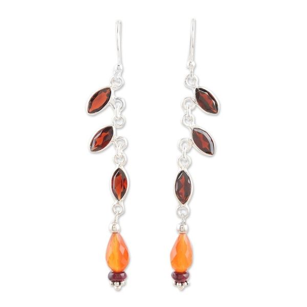 Alternate image for Polished Dangle Earrings with Garnet and Carnelian Stones Intense Dazzle