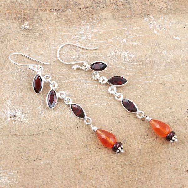 Alternate image for Polished Dangle Earrings with Garnet and Carnelian Stones Intense Dazzle