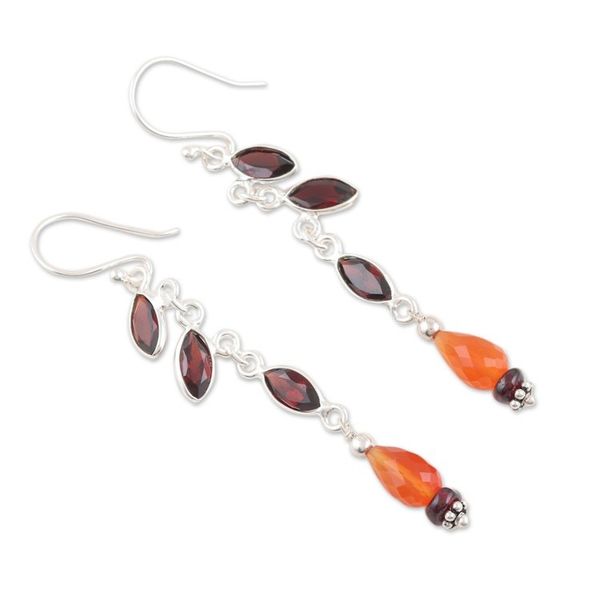 Alternate image for Polished Dangle Earrings with Garnet and Carnelian Stones Intense Dazzle