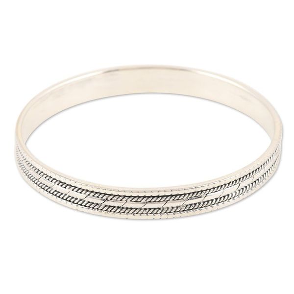 Alternate image for Traditional Sterling Silver Bangle Bracelet Crafted in India Glorious Grace