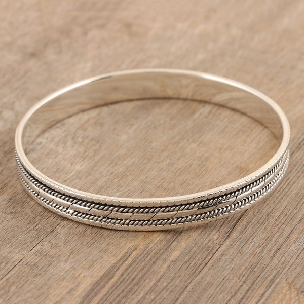 Alternate image for Traditional Sterling Silver Bangle Bracelet Crafted in India Glorious Grace