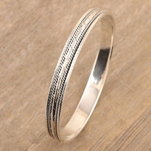Alternate image for Traditional Sterling Silver Bangle Bracelet Crafted in India Glorious Grace
