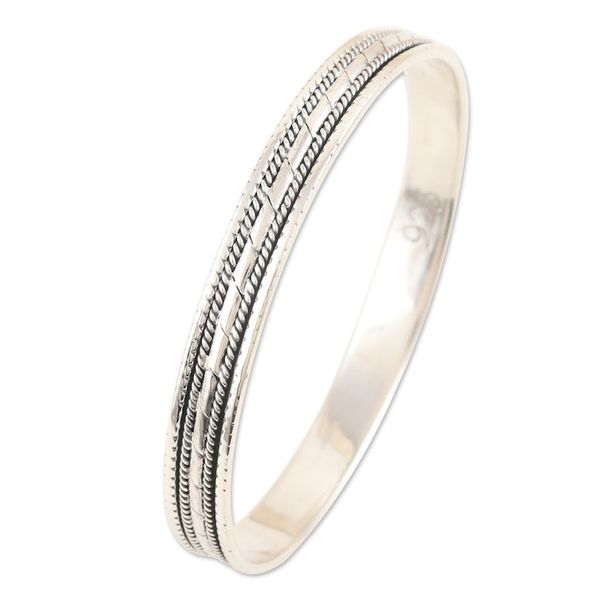 Alternate image for Traditional Sterling Silver Bangle Bracelet Crafted in India Glorious Grace
