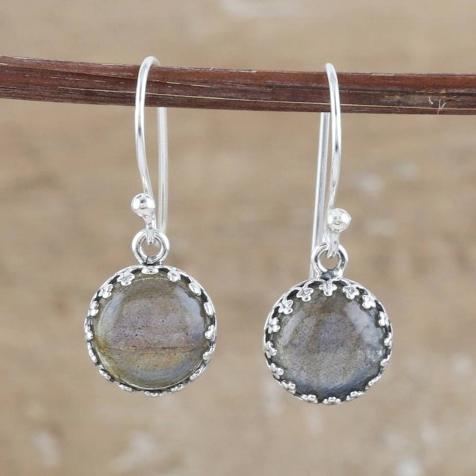Sterling Silver Dangle Earrings with Iridescent Labradorite 'Iridescent Glam'