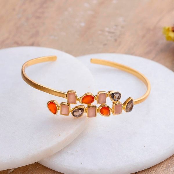 Alternate image for Gold-Plated Cuff Bracelet with Smoky Quartz Rose Quartz Onyx Glorious Glam