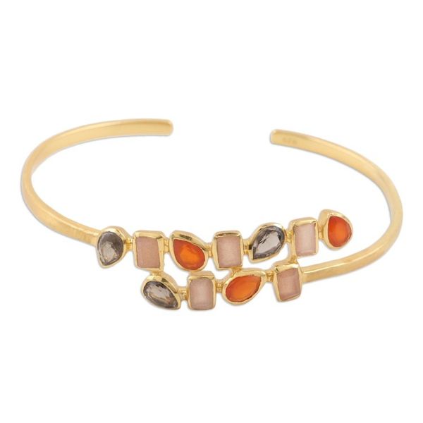 Alternate image for Gold-Plated Cuff Bracelet with Smoky Quartz Rose Quartz Onyx Glorious Glam