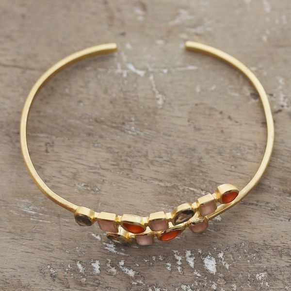 Alternate image for Gold-Plated Cuff Bracelet with Smoky Quartz Rose Quartz Onyx Glorious Glam