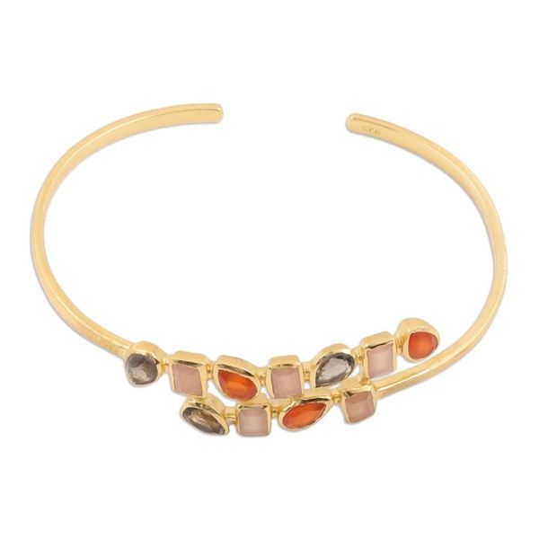 Alternate image for Gold-Plated Cuff Bracelet with Smoky Quartz Rose Quartz Onyx Glorious Glam