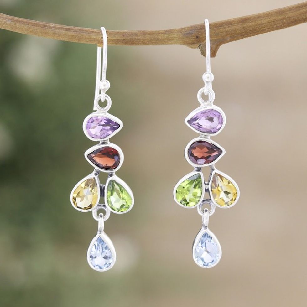 Sterling Silver Dangle Earrings with Seven-Carat Gemstones 'Paradise Pears'
