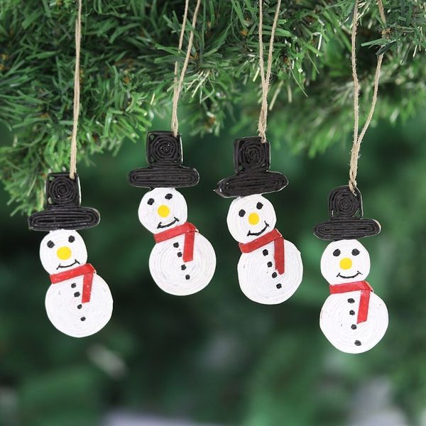 Alternate image for Set of 4 Eco-Friendly Snowman Ornaments Painted by Hand Snowy Hats