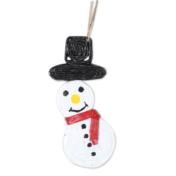 Alternate image for Set of 4 Eco-Friendly Snowman Ornaments Painted by Hand Snowy Hats
