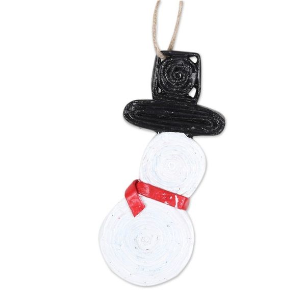 Alternate image for Set of 4 Eco-Friendly Snowman Ornaments Painted by Hand Snowy Hats