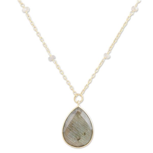 Alternate image for 18k Gold-Plated Pendant Necklace with Labradorite Gemstones Evening Glitter