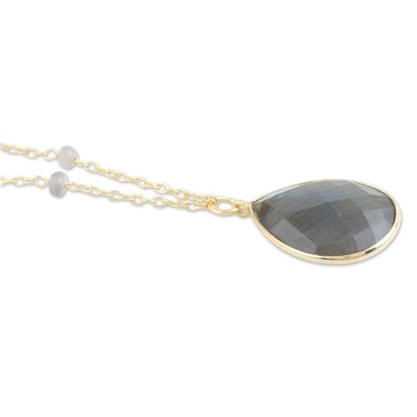Alternate image for 18k Gold-Plated Pendant Necklace with Labradorite Gemstones Evening Glitter