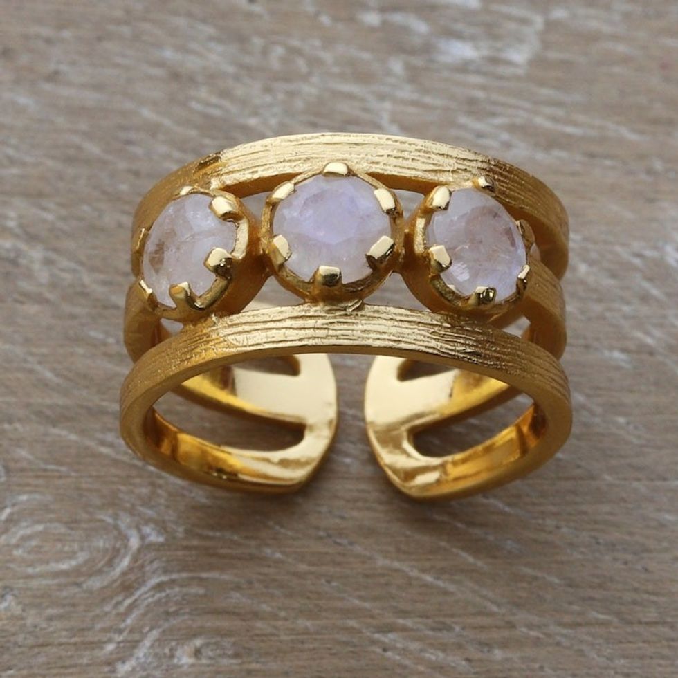 18k Gold-Plated One-Carat Rainbow Moonstone Wrap Ring 'Misty Magic'