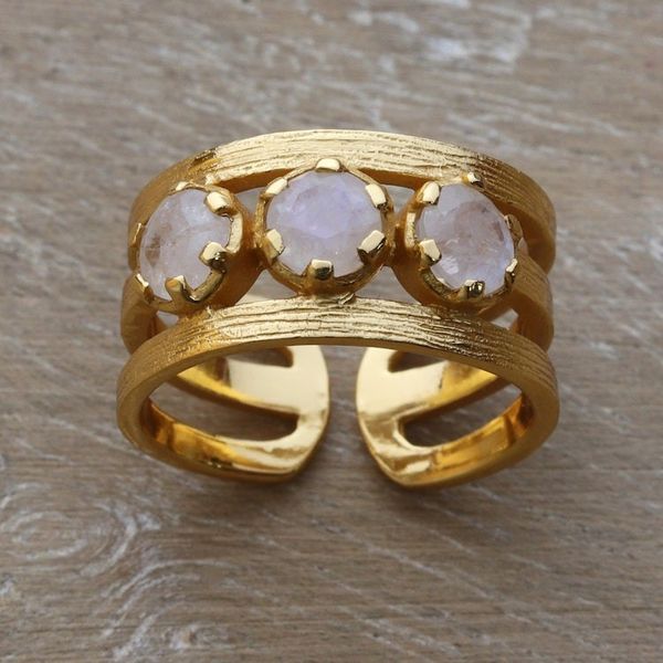 Alternate image for 18k Gold-Plated One-Carat Rainbow Moonstone Wrap Ring Misty Magic