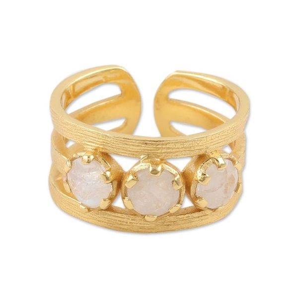 Alternate image for 18k Gold-Plated One-Carat Rainbow Moonstone Wrap Ring Misty Magic