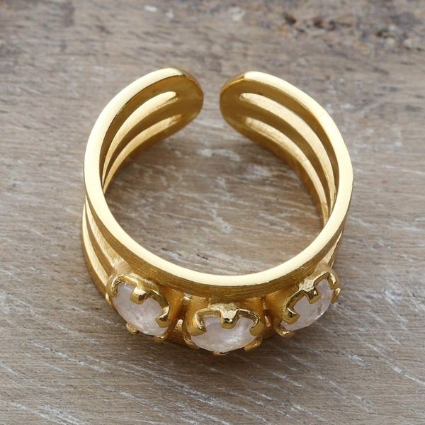 Alternate image for 18k Gold-Plated One-Carat Rainbow Moonstone Wrap Ring Misty Magic