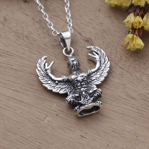 Alternate image for Mens Sterling Silver Hindu God Garuda Pendant Necklace Mighty Garuda