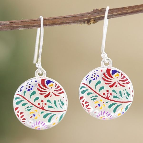 Alternate image for Colorful Floral Sterling Silver Dangle Earrings from India Jaipur Garden