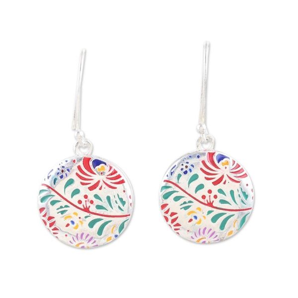 Alternate image for Colorful Floral Sterling Silver Dangle Earrings from India Jaipur Garden