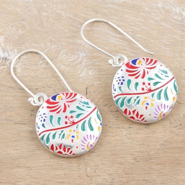 Alternate image for Colorful Floral Sterling Silver Dangle Earrings from India Jaipur Garden