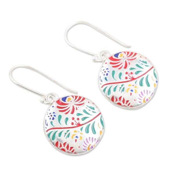 Alternate image for Colorful Floral Sterling Silver Dangle Earrings from India Jaipur Garden