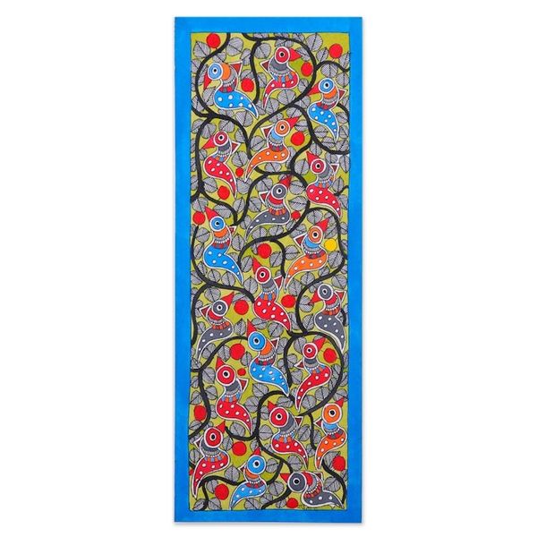 Alternate image for Traditional Vegetable Dye Blue Madhubani Painting of Birds Delightful Birds