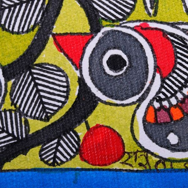 Alternate image for Traditional Vegetable Dye Blue Madhubani Painting of Birds Delightful Birds