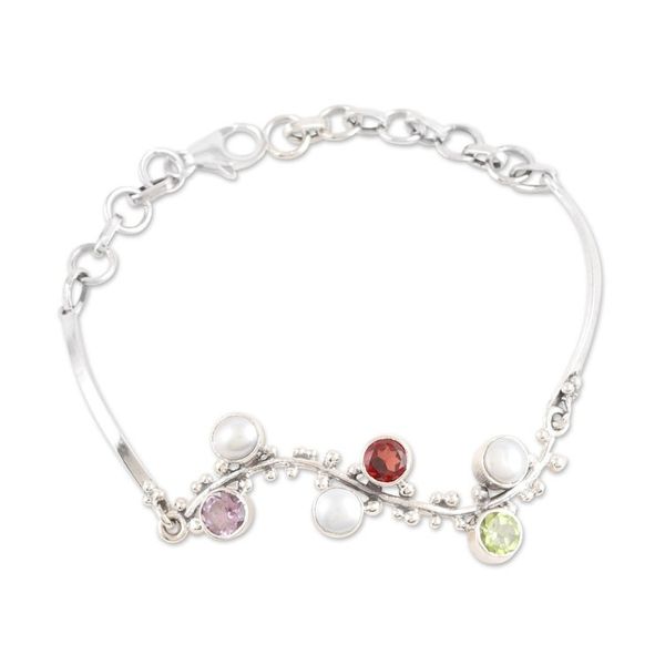 Alternate image for Multi-gemstone and Pearl Sterling Silver Pendant Bracelet Colorful Berries