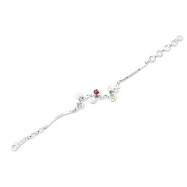 Alternate image for Multi-gemstone and Pearl Sterling Silver Pendant Bracelet Colorful Berries