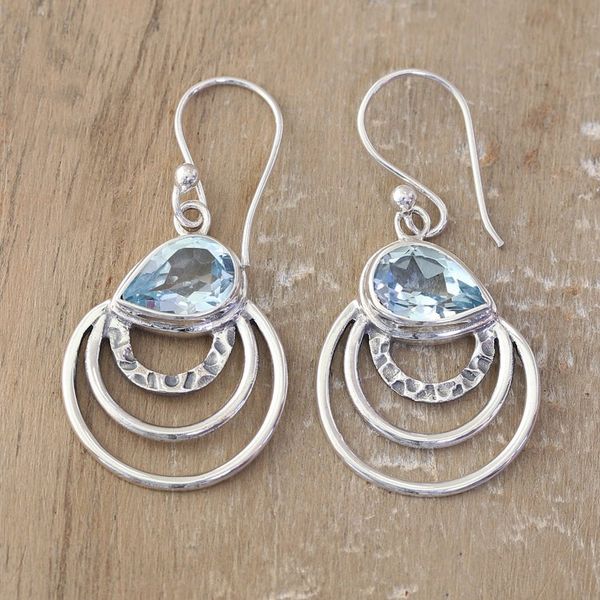Alternate image for Modern Polished Dangle Earrings with 4-Carat Blue Topaz Gems Loyal Orbits