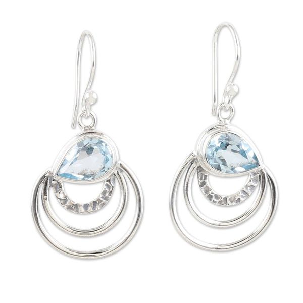 Alternate image for Modern Polished Dangle Earrings with 4-Carat Blue Topaz Gems Loyal Orbits