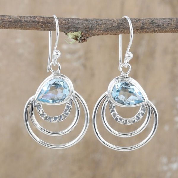 Alternate image for Modern Polished Dangle Earrings with 4-Carat Blue Topaz Gems Loyal Orbits