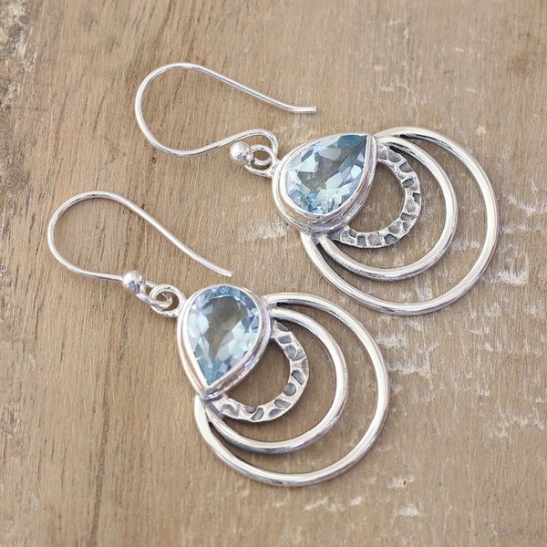 Alternate image for Modern Polished Dangle Earrings with 4-Carat Blue Topaz Gems Loyal Orbits