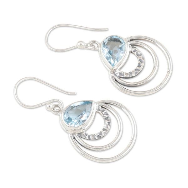 Alternate image for Modern Polished Dangle Earrings with 4-Carat Blue Topaz Gems Loyal Orbits