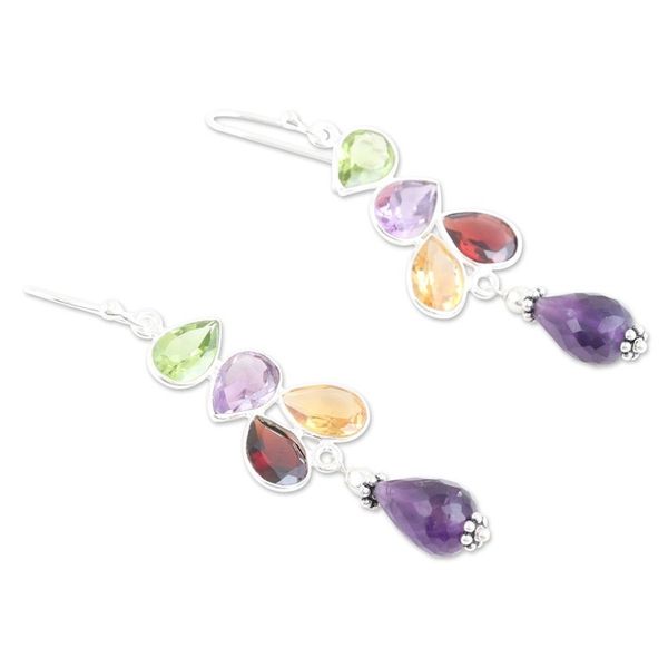 Alternate image for Multi-Gemstone Sterling Silver Dangle Earrings from India Burst of Color