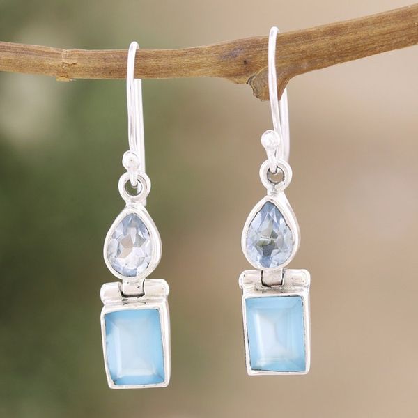 Alternate image for Sterling Silver Dangle Earrings with Chalcedony Blue Topaz Shimmering Chic