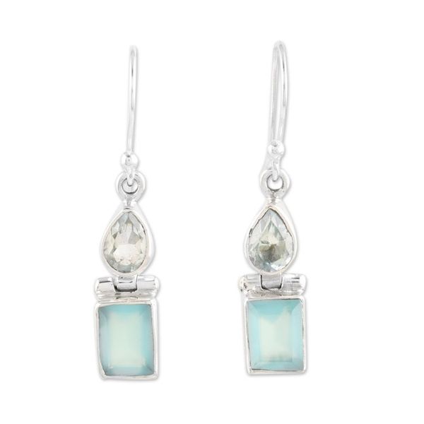 Alternate image for Sterling Silver Dangle Earrings with Chalcedony Blue Topaz Shimmering Chic