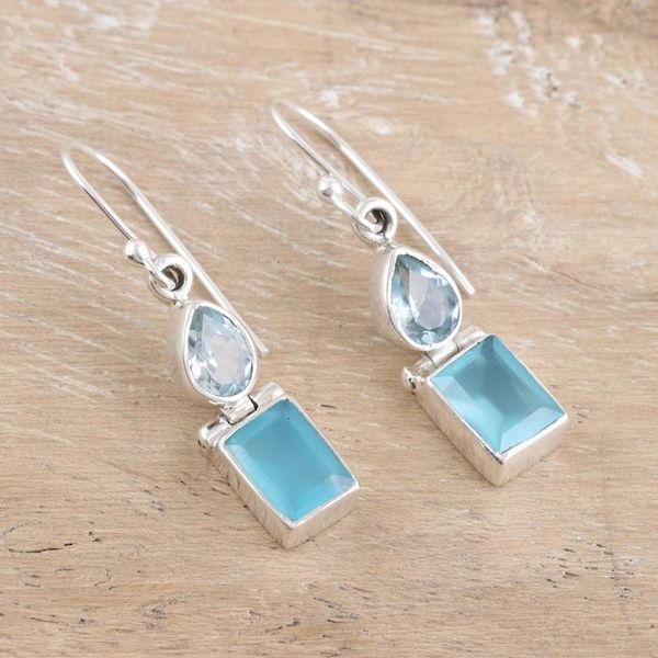 Alternate image for Sterling Silver Dangle Earrings with Chalcedony Blue Topaz Shimmering Chic